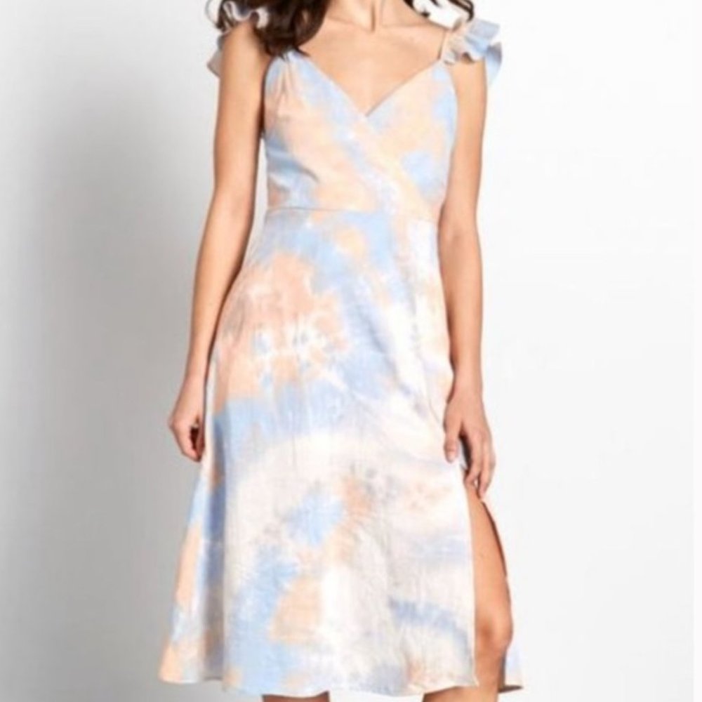 NWOT Modcloth Jessy B Peach & Blue Tie Dye Midi Dress XS